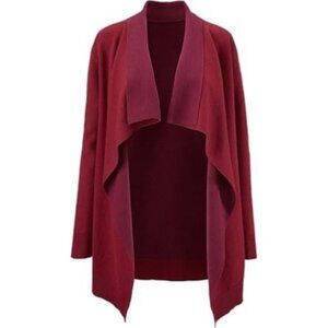 Cabi Open Front Waterfall Cardigan Long Sleeve Burgundy